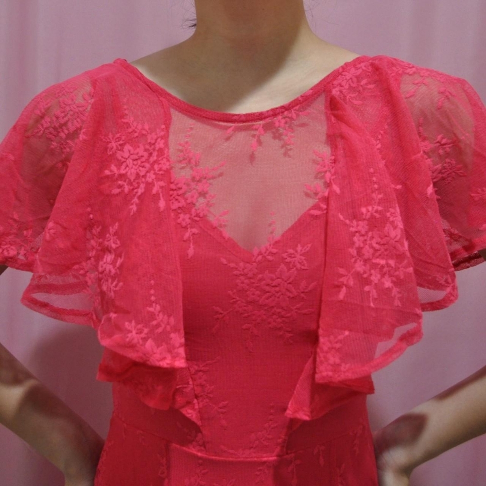Hot Pink Floral Mesh/Lace Midi Dress (Size 2) - Picture 2 of 5
